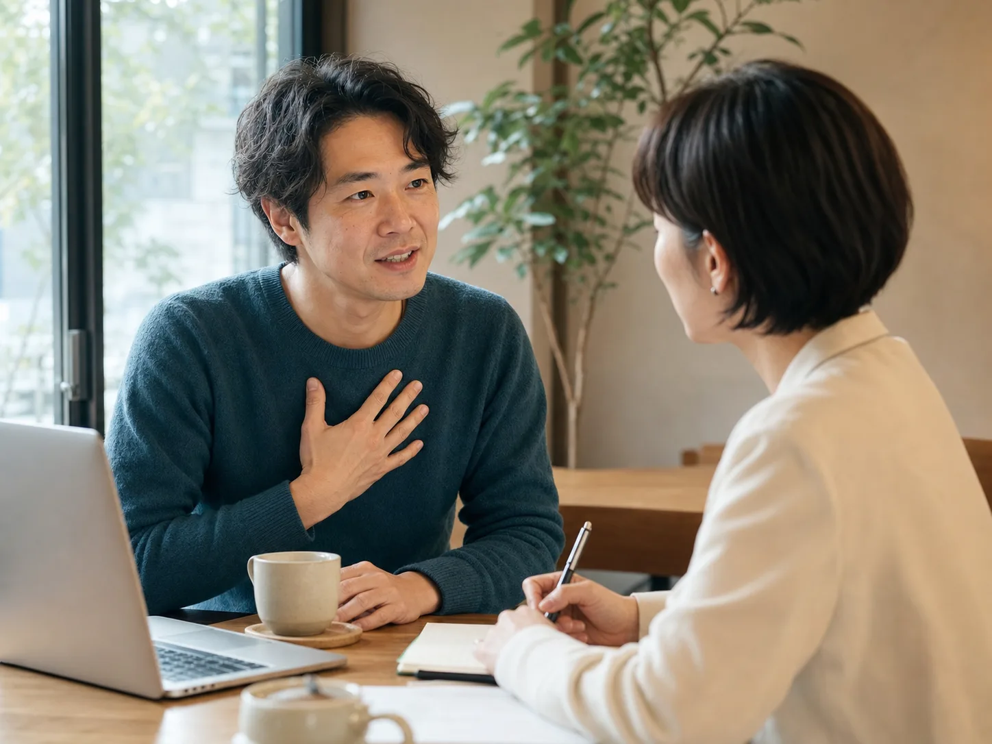 相談する日本人のひとり事業者と聞き手